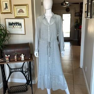 Soft Surroundings Ibiza Embroidered Maxi Dress Color Mountain Mist Pitt-Pitt 21”